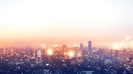 Fototapeta premium Blurred cityscape at sunset with warm light.