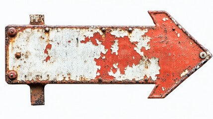 Rusty Metal Arrow Sign Pointing Right with White Background