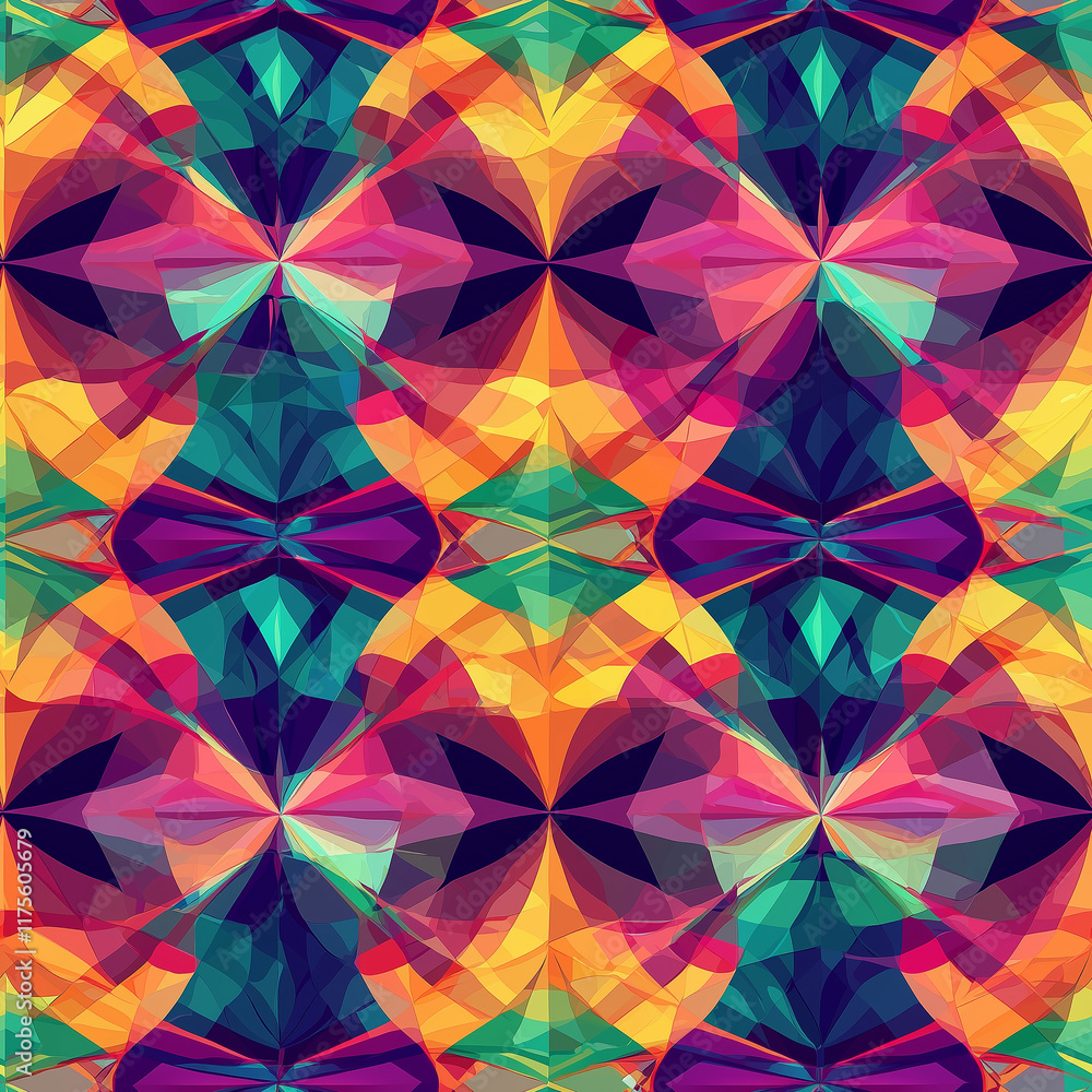 Aufkleber vibrant geometric pattern with bold colors and abstract shapes, creating a dynamic visual effect.