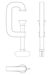 C-Clamp Line Art Vector on White Background. Precision Tool Illustration for Workshops, Metalworking, Woodworking, and Industrial Projects