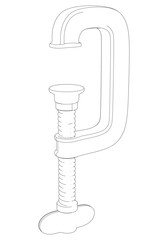 C-Clamp Line Art Vector on White Background. Precision Tool Illustration for Workshops, Metalworking, Woodworking, and Industrial Projects