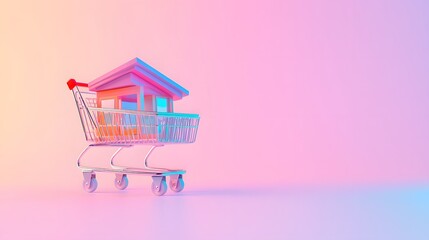 Miniature House Model In Shopping Cart Illustration