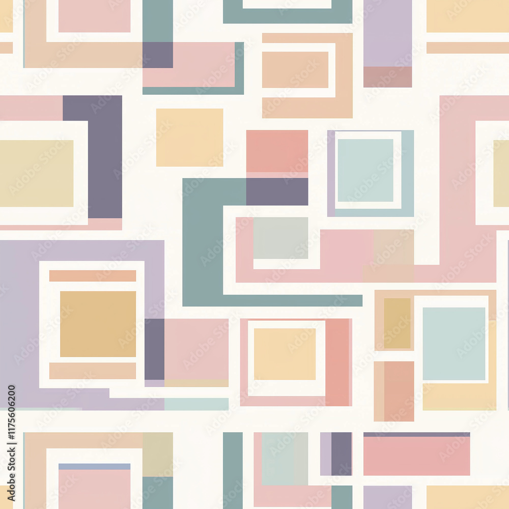 Poster abstract geometric pattern featuring colorful squares and rectangles on a light background, creating