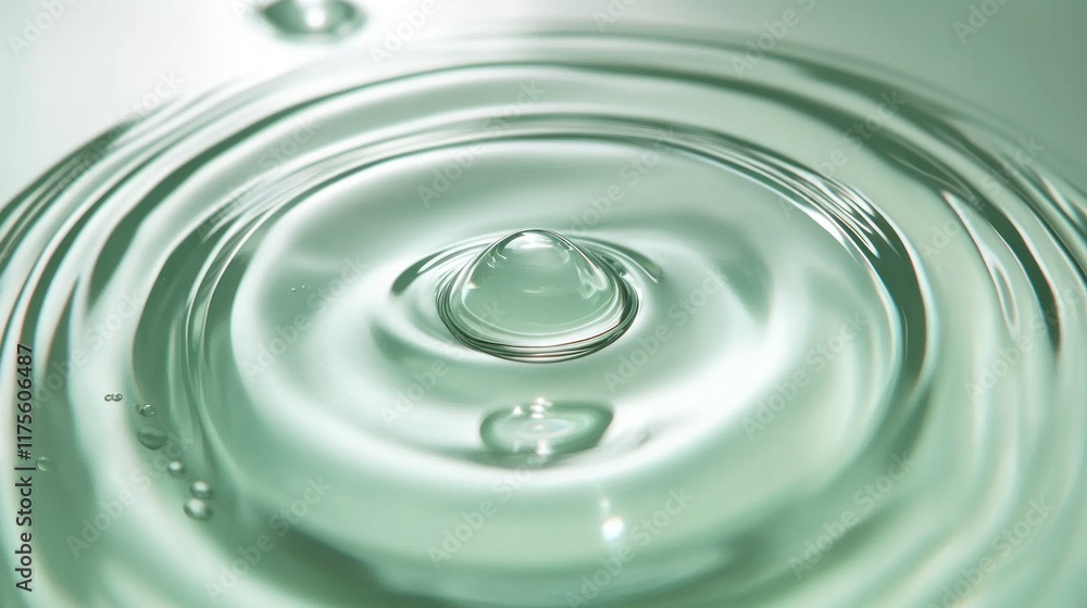 Poster close-up of a water droplet creating concentric ripples on a tranquil surface.