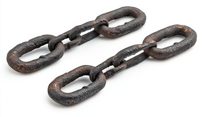 Obraz premium Rusty Metal Chain Links Intertwined on White Background.