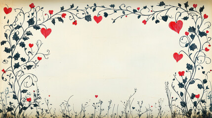Decorative hand drawn border with hearts and vines, perfect for Valentine Day