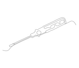 One continuous line drawing of screwdriver. Single line of screwdriver vector illustration