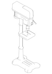 Drill Press Line Art Vector Illustration on White Background. High-Precision Design for Metalworking, Carpentry, and Industrial Applications