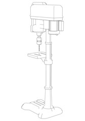 Drill Press Line Art Vector Illustration on White Background. High-Precision Design for Metalworking, Carpentry, and Industrial Applications