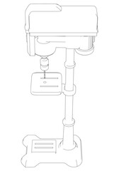 Drill Press Line Art Vector Illustration on White Background. High-Precision Design for Metalworking, Carpentry, and Industrial Applications