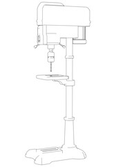 Drill Press Line Art Vector Illustration on White Background. High-Precision Design for Metalworking, Carpentry, and Industrial Applications