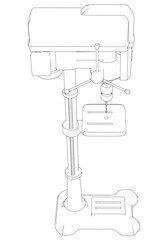Drill Press Line Art Vector Illustration on White Background. High-Precision Design for Metalworking, Carpentry, and Industrial Applications