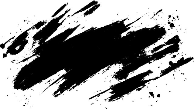 Abstract black paint splatter on white background. Stylish, grunge with a rough, worn look in dust and scratches on a white background. Brush strokes, stain grunge isolated on white background, 