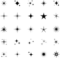 Star icons. Twinkling stars. Sparkles, shining burst. Vector symbols isolated