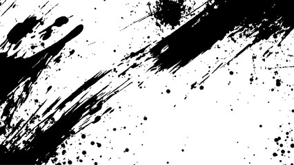 Abstract black paint brush strokes on white canvas. Abstract black ink splatter: A dramatic and energetic black ink splatter, capturing the raw beauty of abstract art. Abstract black in splash, paint,