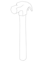 Hammer Line Art Vector Illustration on White Background. Detailed Design for Construction, Woodworking, and DIY Projects