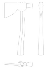 Hatchet Line Art Vector Illustration on White Background. Intricate Design for Outdoor Work, Carpentry, and Tool Kits