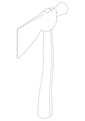 Hatchet Line Art Vector Illustration on White Background. Intricate Design for Outdoor Work, Carpentry, and Tool Kits