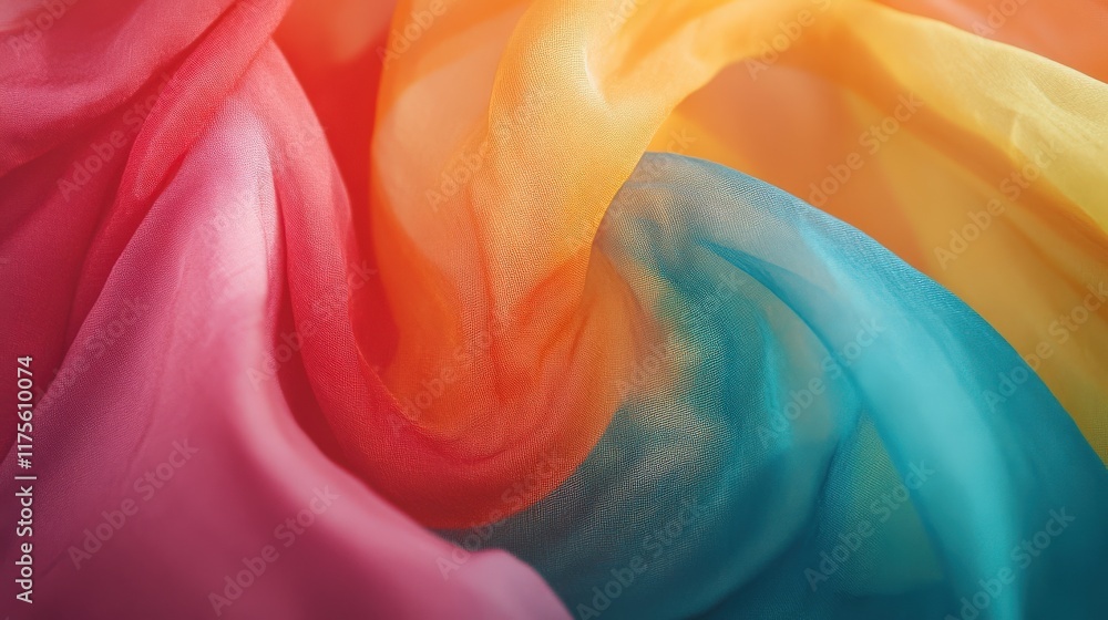 Aufkleber vibrant multicolor silky fabric draped in soft waves, creating a beautiful abstract background for f