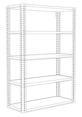 Metal Shelf Line Art Vector Illustration on White Background. Simple Yet Detailed Design for Industrial, Warehouse, and Home Storage
