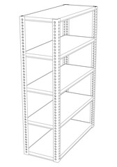 Metal Shelf Line Art Vector Illustration on White Background. Simple Yet Detailed Design for Industrial, Warehouse, and Home Storage