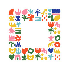 Abstract shape background. Floral and geometry organic frame. Leaf flowers element decorative, Matisse set, doodle pattern, floral nature background silhouette, paint geometric. Vector minimal contemp