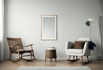 rocking floors room chair simple living frame white wall plain wooden