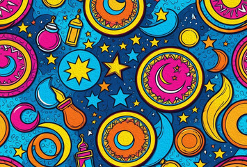 Fototapeta premium Printable pattern for wall decorations, covers, wallpapers, greeting cards on the occasion of a Muslim holiday. Ramadan . Oil painting