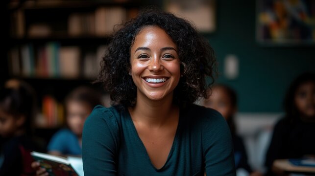 Engaging african american female teacher reading to attentive children in classroom setting. Black History Month