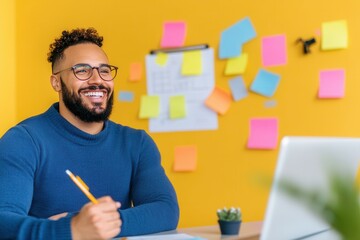 Dynamic brainstorming session with a black entrepreneur in a modern office setting. Black History Month