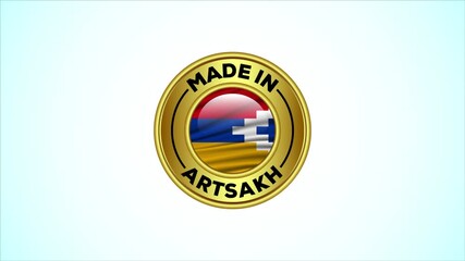Made in Artsakh, golden badge with the national flag animation