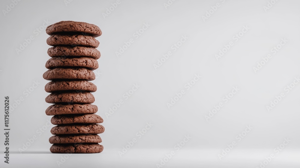 Aufkleber Perfectly arranged stack of chocolate cookies stands tall against a white backdrop, creating a visually appealing image that evokes feelings of sweet indulgence and delicious temptation