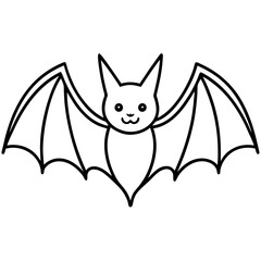 Cute Line Art Bat Silhouette Black Vector Illustration
