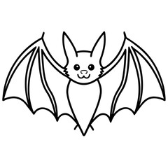 Cute  Line Art Bat Silhouette Black Vector Illustration
