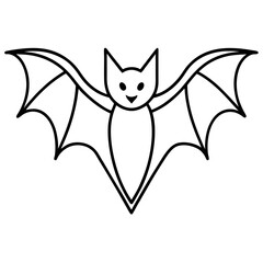 Cute  Line Art Bat Silhouette Black Vector Illustration