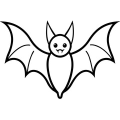 Cute  Line Art Bat Silhouette Black Vector Illustration