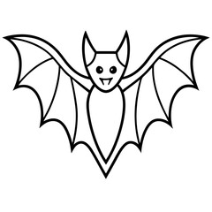 Cute  Line Art Bat Silhouette Black Vector Illustration