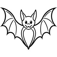 Cute  Line Art Bat Silhouette Black Vector Illustration