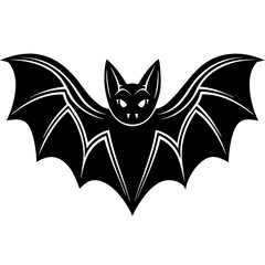 Cute Line Art Bat Silhouette Black Vector Illustration
