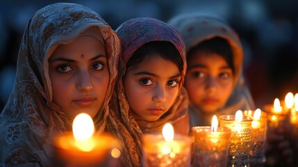 Three girls holding candles in a serene setting, symbolizing hope and spirituality.