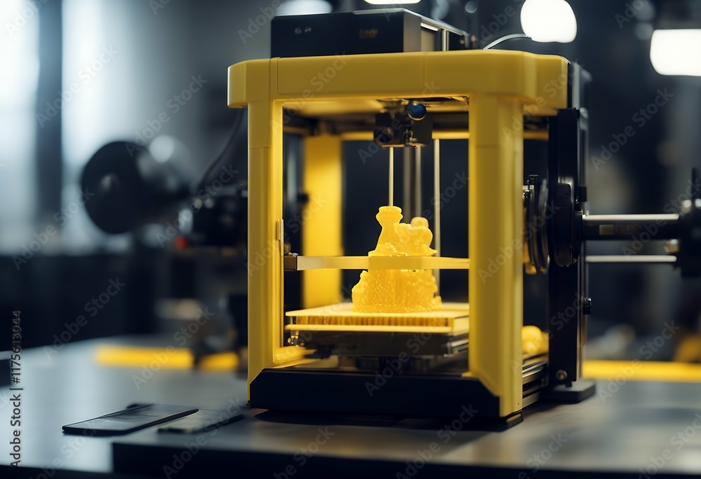 Aufkleber three creating detail view printer yellow object printer dimensional 3d close