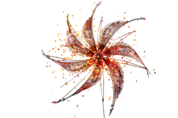 A fiery show of Catherine wheels spinning and sparkling when ignited isolated on transparent background