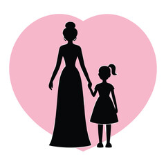 black silhouette of a woman and a young girl holding hands, symbolizing a tender moment of connection and love