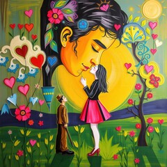 Fototapeta premium Romantic illustration with hearts.