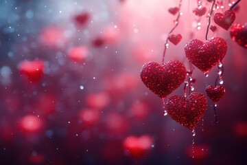 red hearts cascade in an abstract panorama creating a romantic valentines day backdrop that exudes love and warmth perfect for conveying affection and heartfelt sentiments