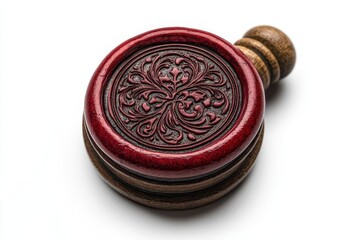 red wax seal stamp with intricate design isolated against a white background embodying elegance and tradition in letter writing and personal correspondence
