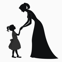 black silhouette of a woman and a young girl holding hands, symbolizing a tender moment of connection and love