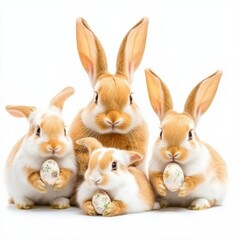 Fototapeta premium Four adorable bunnies with Easter eggs