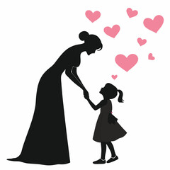 black silhouette of a woman and a young girl holding hands, symbolizing a tender moment of connection and love