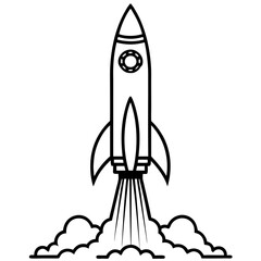 Rocket Launch Line Art Vector Illustration